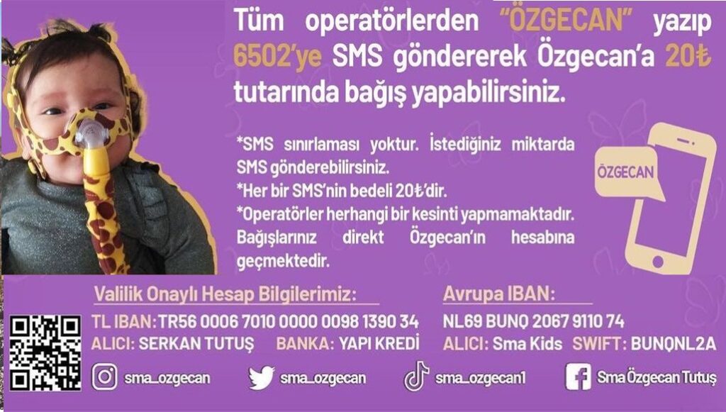 SMA hastası küçük Özgecan için bir SMS lütfen